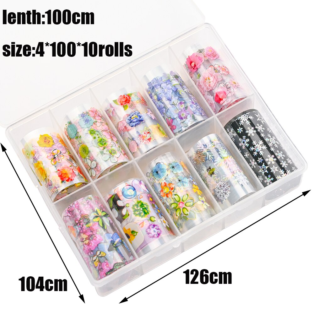 100 Patterns Animal Nail Foils 10ROLLS BOXED Transfer Paper Stickers Sliders DIY Water Marble Boxed Nail Foil NZ-1H