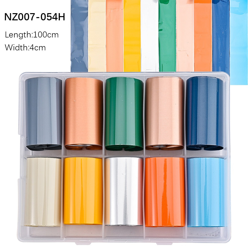 100 Patterns Animal Nail Foils 10ROLLS BOXED Transfer Paper Stickers Sliders DIY Water Marble Boxed Nail Foil NZ-1H 9