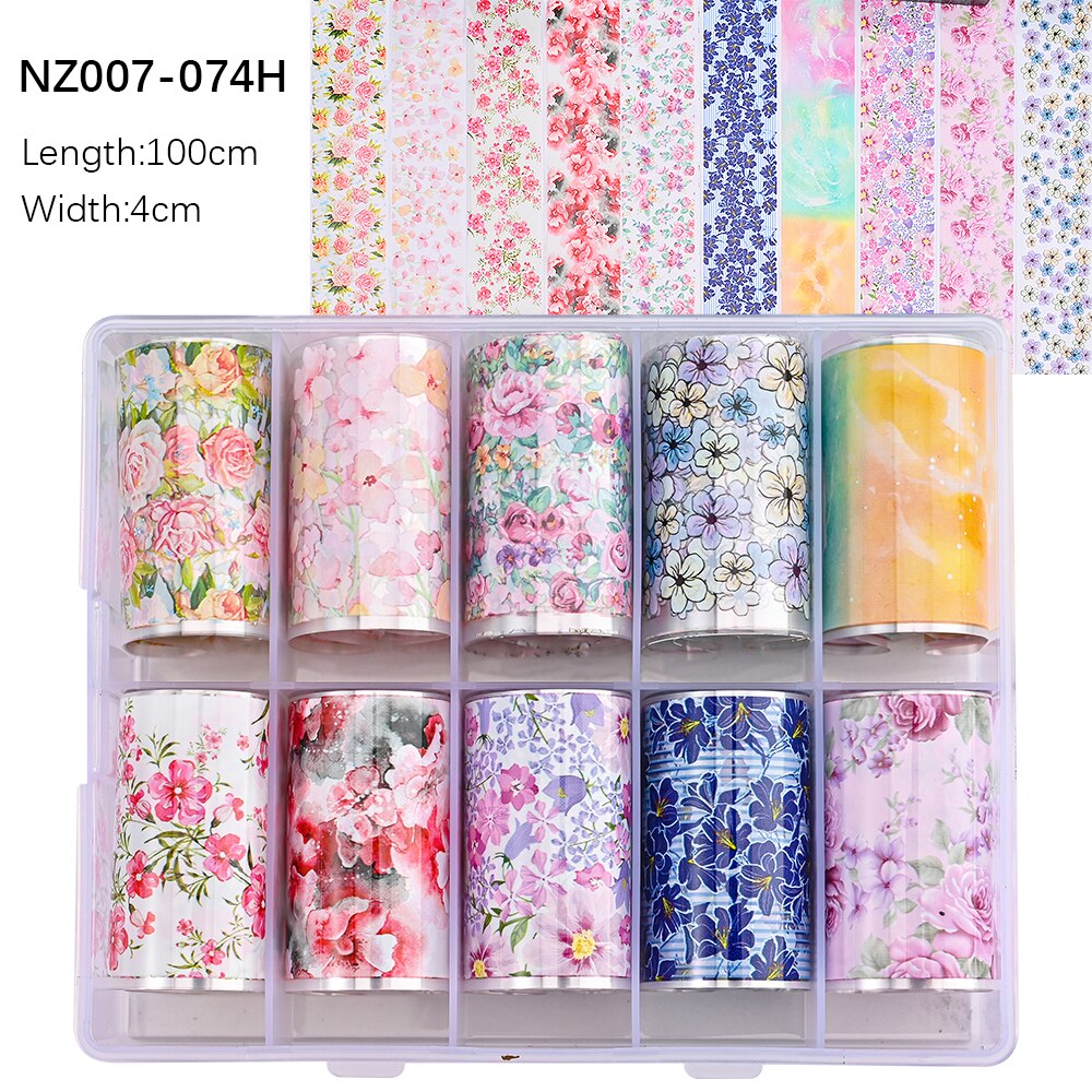 100 Patterns Animal Nail Foils 10ROLLS BOXED Transfer Paper Stickers Sliders DIY Water Marble Boxed Nail Foil NZ-1H 60