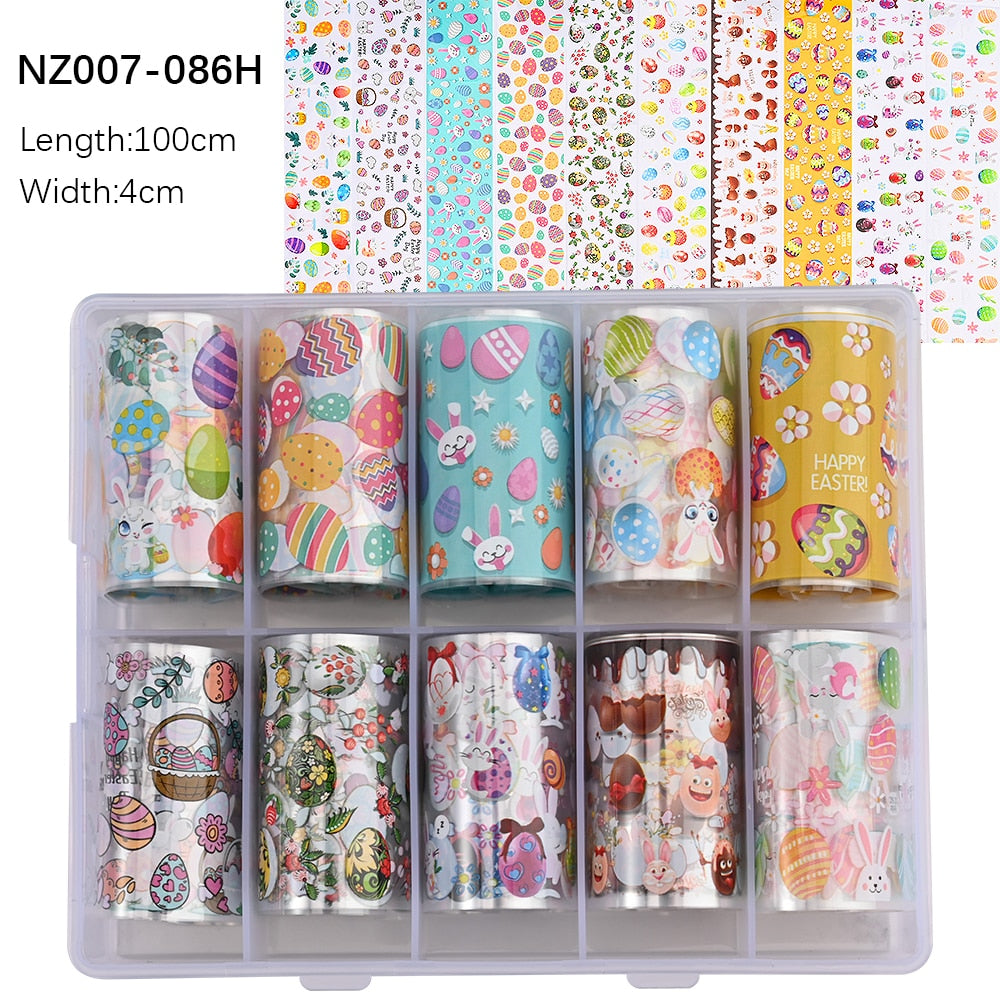 100 Patterns Animal Nail Foils 10ROLLS BOXED Transfer Paper Stickers Sliders DIY Water Marble Boxed Nail Foil NZ-1H 68