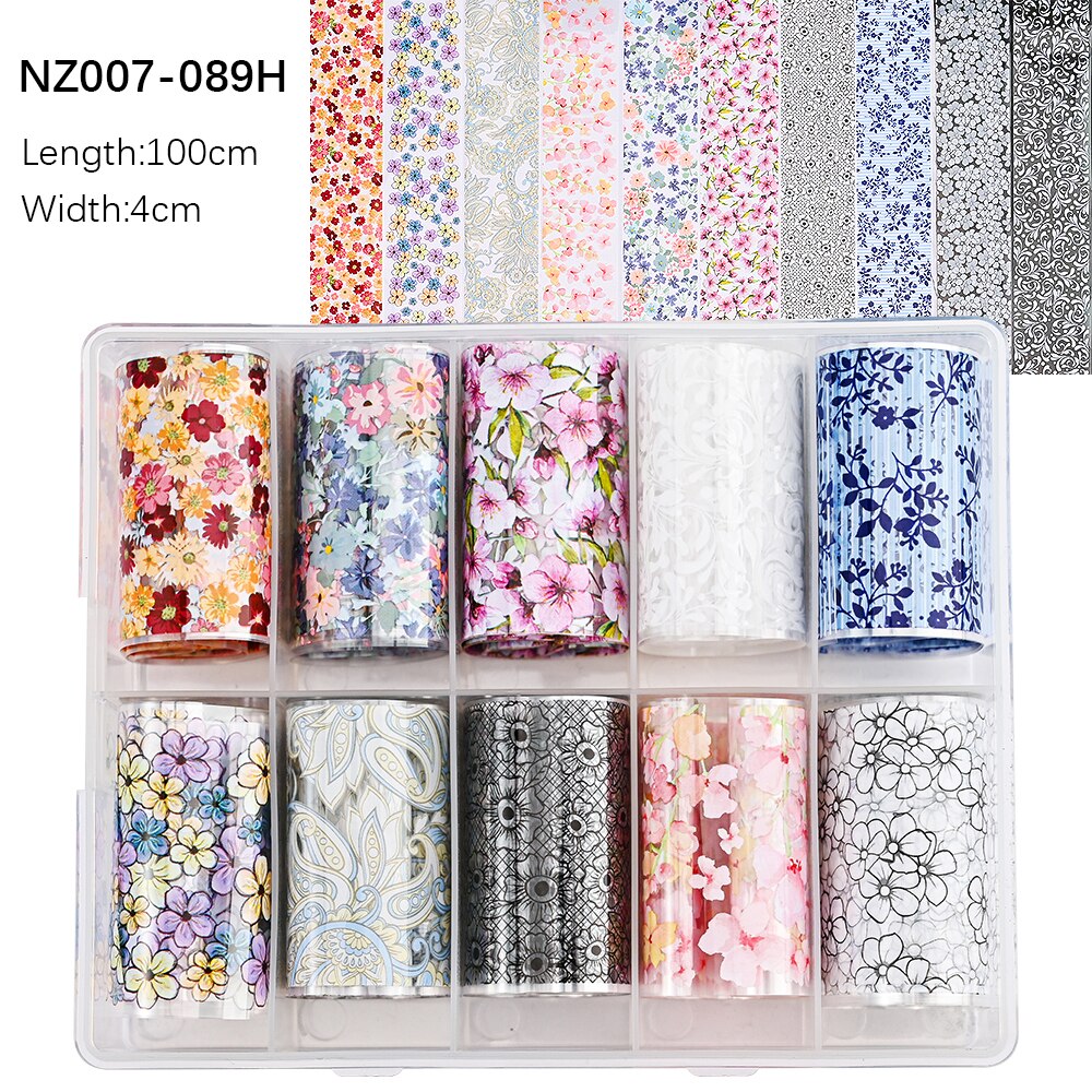 100 Patterns Animal Nail Foils 10ROLLS BOXED Transfer Paper Stickers Sliders DIY Water Marble Boxed Nail Foil NZ-1H 69