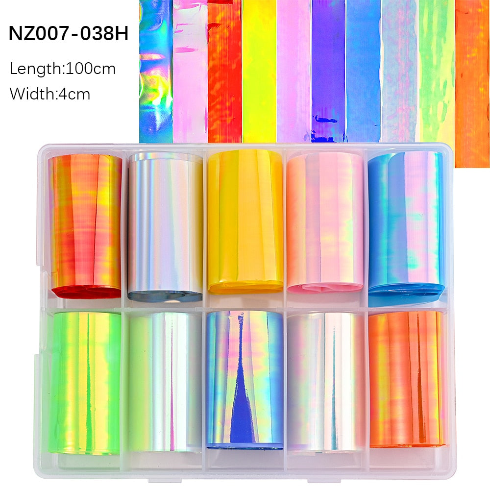 100 Patterns Animal Nail Foils 10ROLLS BOXED Transfer Paper Stickers Sliders DIY Water Marble Boxed Nail Foil NZ-1H 81