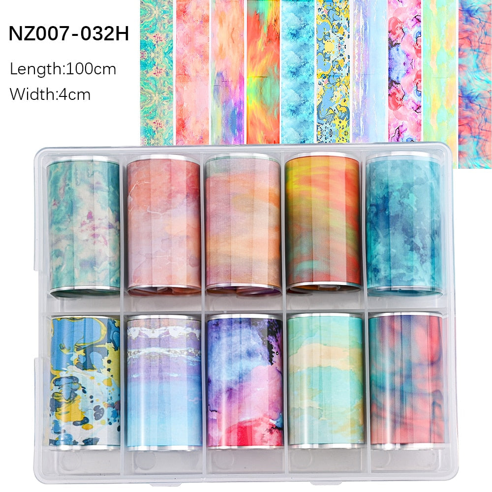 100 Patterns Animal Nail Foils 10ROLLS BOXED Transfer Paper Stickers Sliders DIY Water Marble Boxed Nail Foil NZ-1H 79