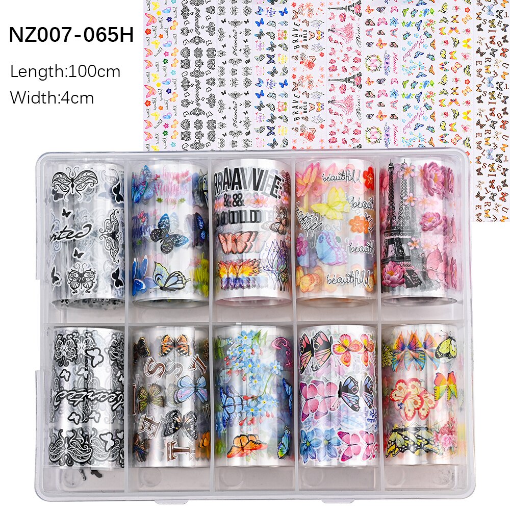 100 Patterns Animal Nail Foils 10ROLLS BOXED Transfer Paper Stickers Sliders DIY Water Marble Boxed Nail Foil NZ-1H 51