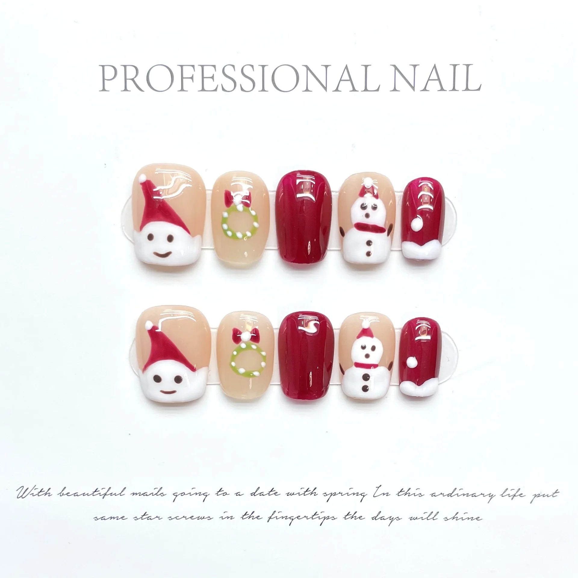 10pc Christmas designs press on acrylic nails short full cover red santa claus snowflake decorated handmade false nail with glue