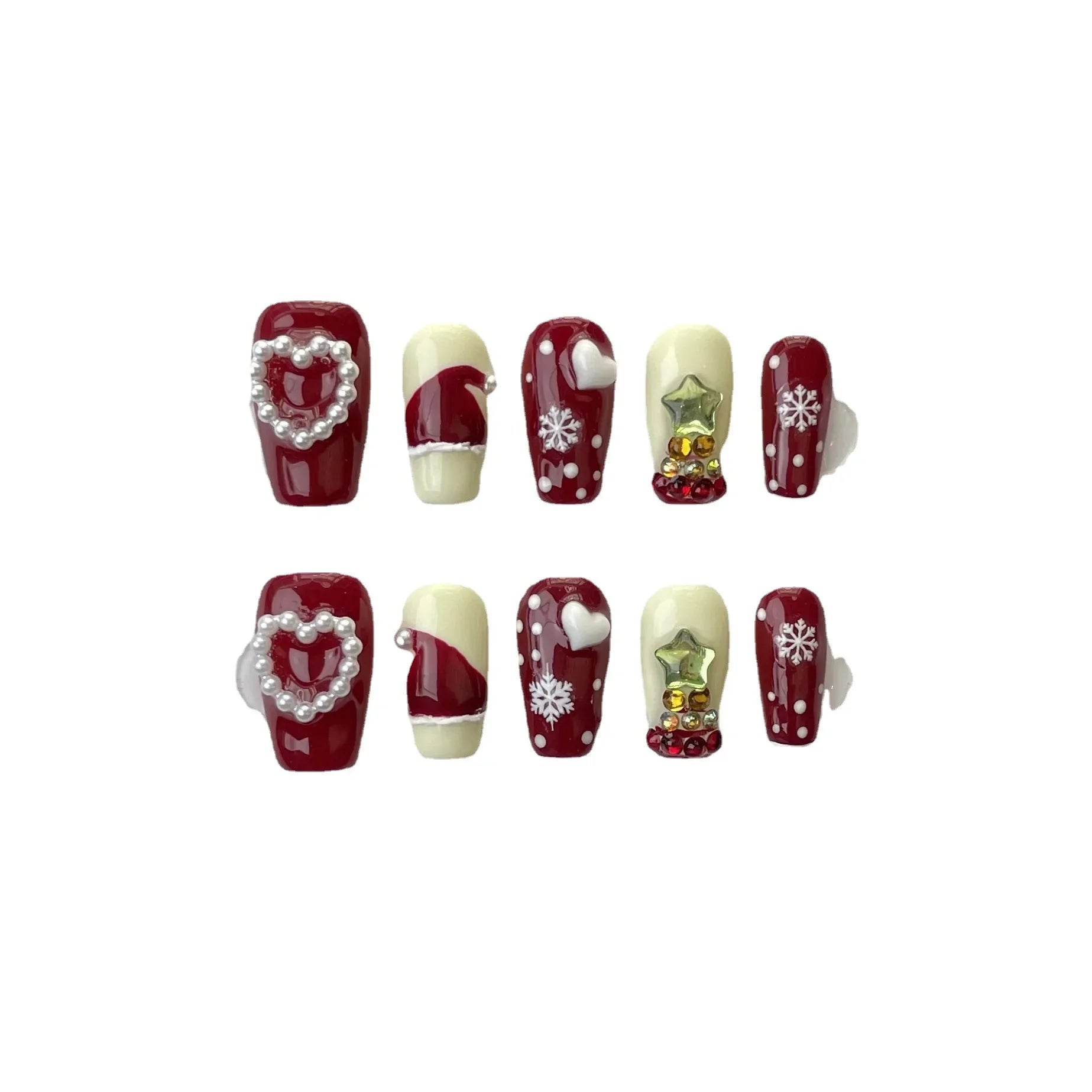 10pc Christmas designs press on acrylic nails short full cover red santa claus snowflake decorated handmade false nail with glue