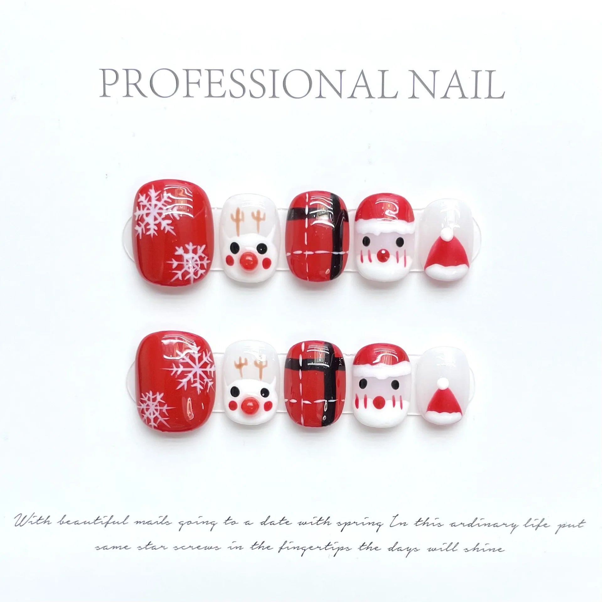 10pc Christmas designs press on acrylic nails short full cover red santa claus snowflake decorated handmade false nail with glue