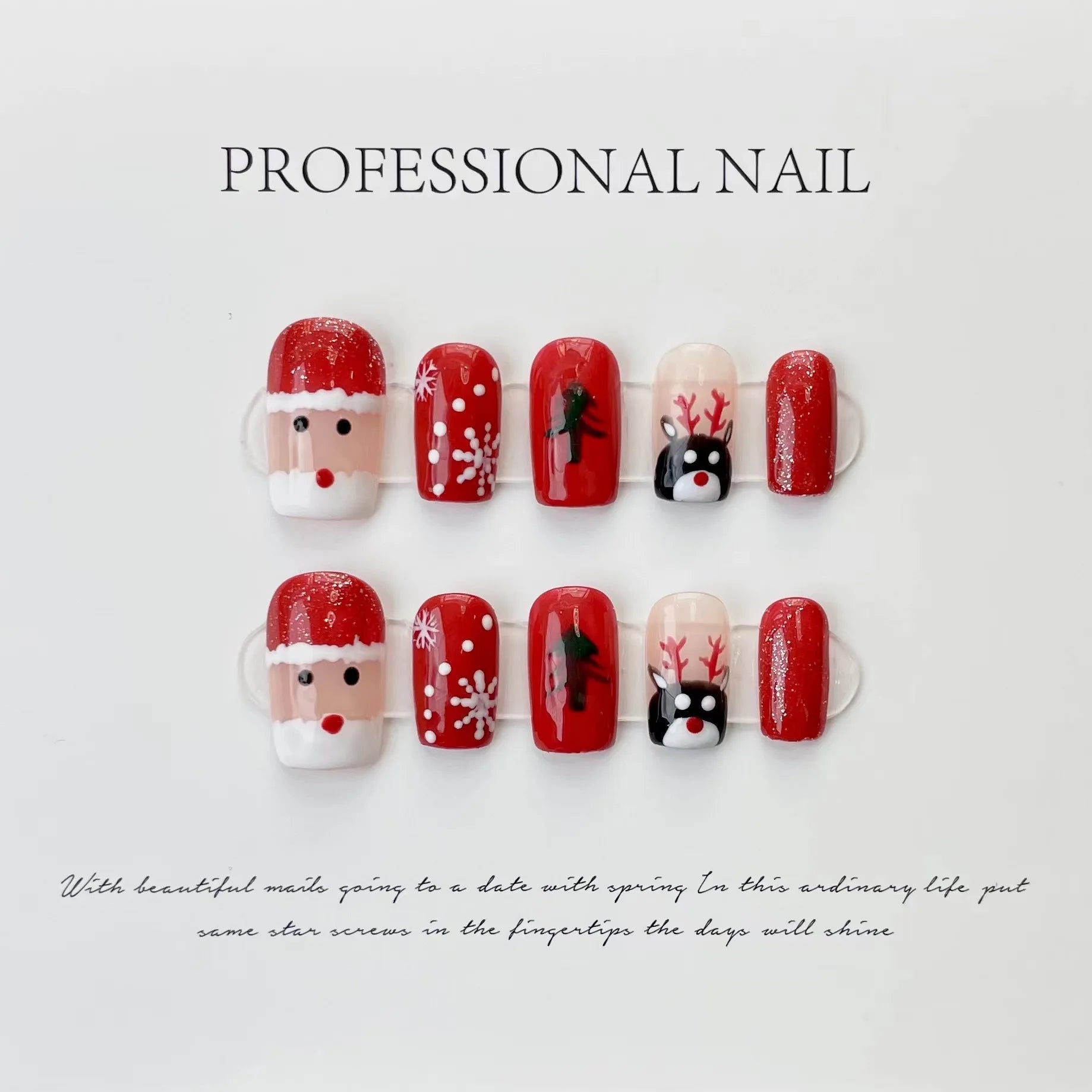 10pc Christmas designs press on acrylic nails short full cover red santa claus snowflake decorated handmade false nail with glue