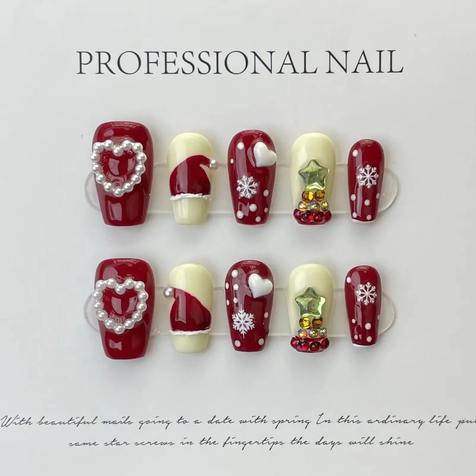 10pc Christmas designs press on acrylic nails short full cover red santa claus snowflake decorated handmade false nail with glue