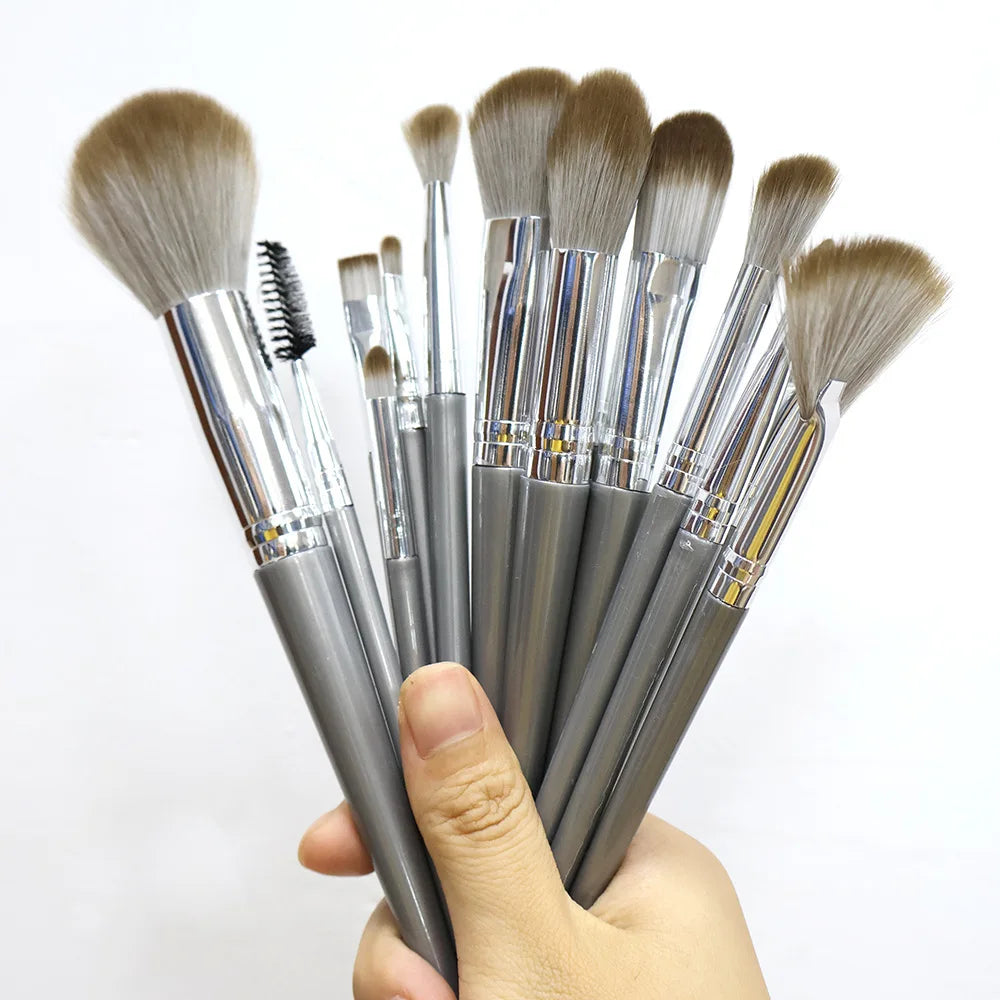 13pcs Makeup Brushes Cosmetic Full Set 3 Colors Soft Hair Female Make Up Tools Foundation Brush Eyeshadow Complete Kit 14pcs silver
