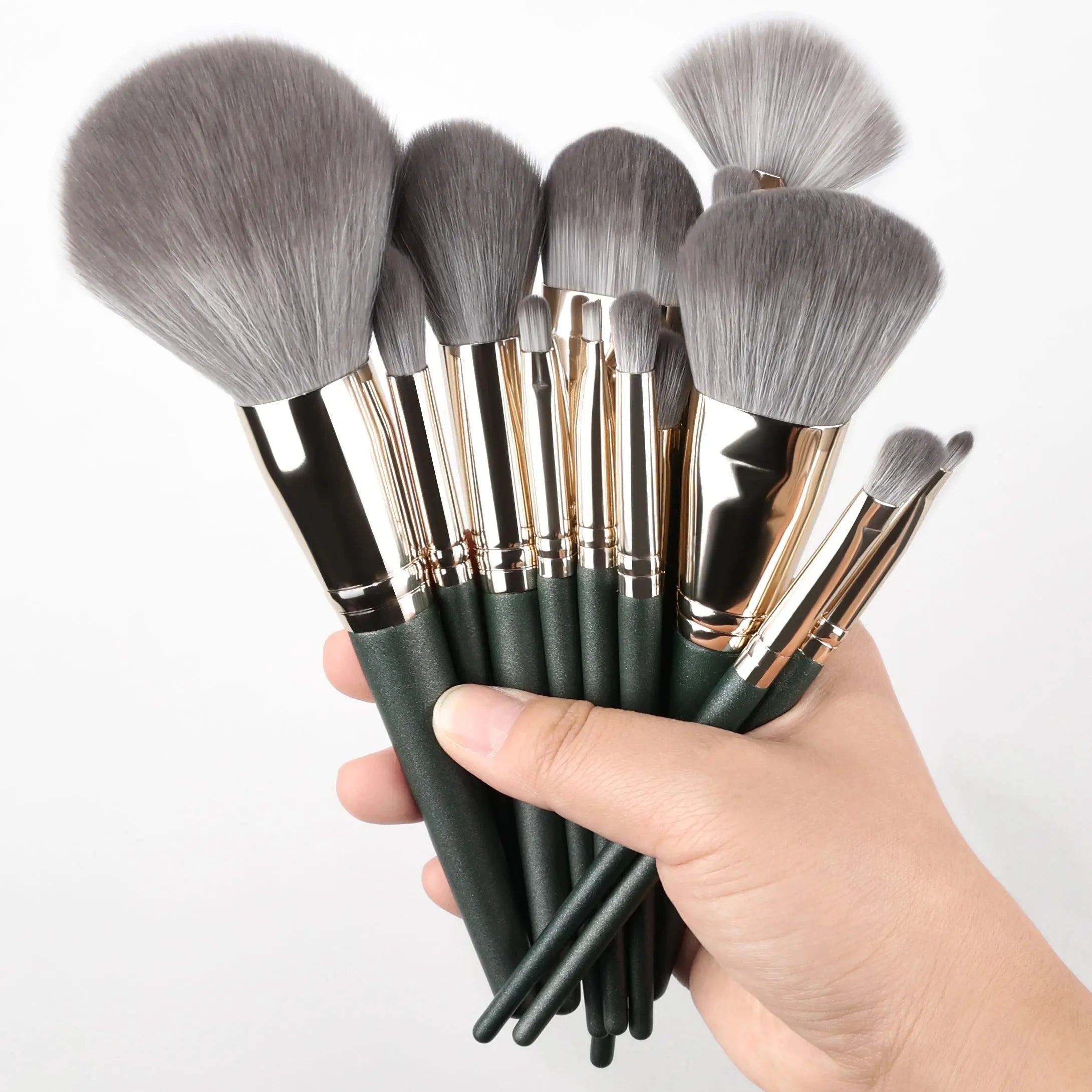 13pcs Makeup Brushes Cosmetic Full Set 3 Colors Soft Hair Female Make Up Tools Foundation Brush Eyeshadow Complete Kit 14pcs green