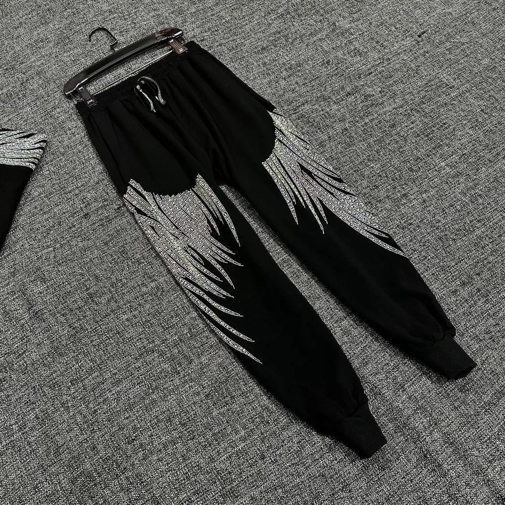 150KG Plus Size Brand Y2k Pants Women Men Rhinestone Graphic Big Size Pencil Pants Summer Luxury Baggy Joggers Women Outfits 9049 Pants