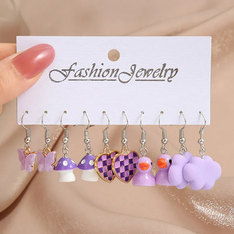 17KM Pearl Twist Hoop Earrings Set Butterfly Acrylic Dangle Earrings for Women Metal Hollow Gold Plated Earring Cartoon Jewelry No.19 CS56029