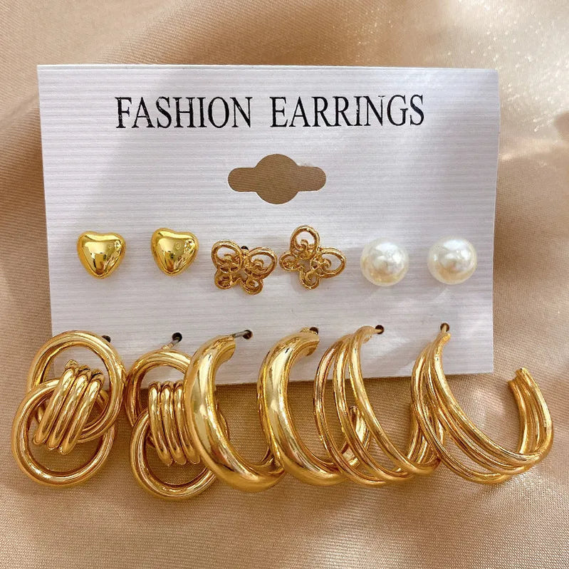17KM Pearl Twist Hoop Earrings Set Butterfly Acrylic Dangle Earrings for Women Metal Hollow Gold Plated Earring Cartoon Jewelry No.53 CS54908