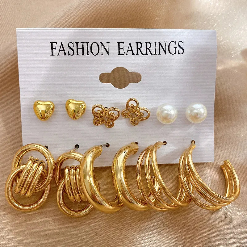 17KM Pearl Twist Hoop Earrings Set Butterfly Acrylic Dangle Earrings for Women Metal Hollow Gold Plated Earring Cartoon Jewelry No.53 CS54908