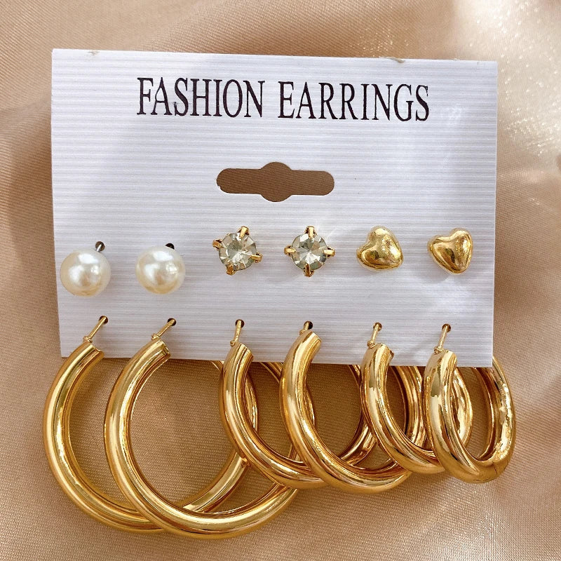 17KM Pearl Twist Hoop Earrings Set Butterfly Acrylic Dangle Earrings for Women Metal Hollow Gold Plated Earring Cartoon Jewelry No.2 CS54049