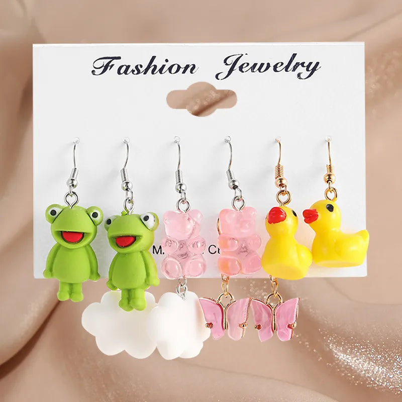 17KM Pearl Twist Hoop Earrings Set Butterfly Acrylic Dangle Earrings for Women Metal Hollow Gold Plated Earring Cartoon Jewelry No.18 CS54775