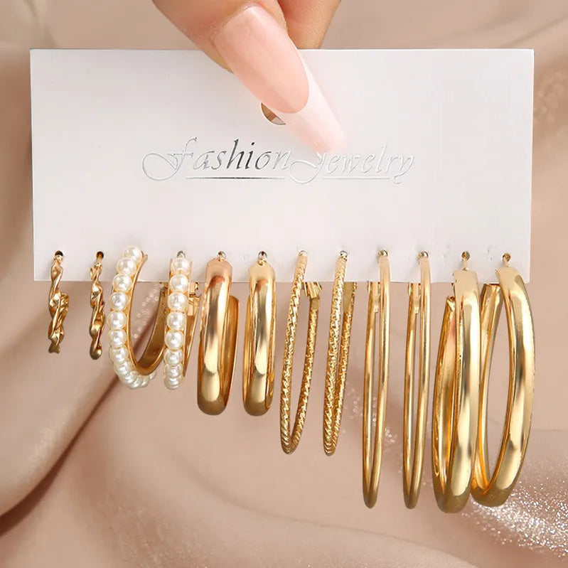 17KM Pearl Twist Hoop Earrings Set Butterfly Acrylic Dangle Earrings for Women Metal Hollow Gold Plated Earring Cartoon Jewelry No.40 CS5609901