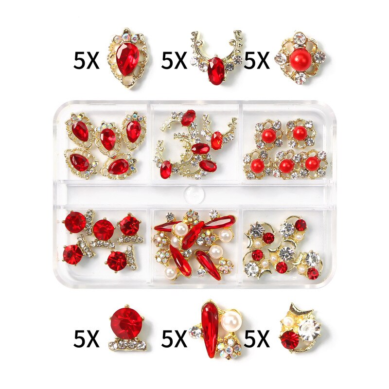 1Box Nail Art Rhinestones Crystal Glass Gems Decorations 3D Alloy Heart Nail Charms Luxury Nail Diamonds DIY Nail Supply Jewelry XZCR-21