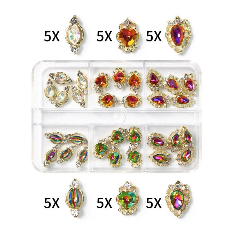 1Box Nail Art Rhinestones Crystal Glass Gems Decorations 3D Alloy Heart Nail Charms Luxury Nail Diamonds DIY Nail Supply Jewelry XZCR-11