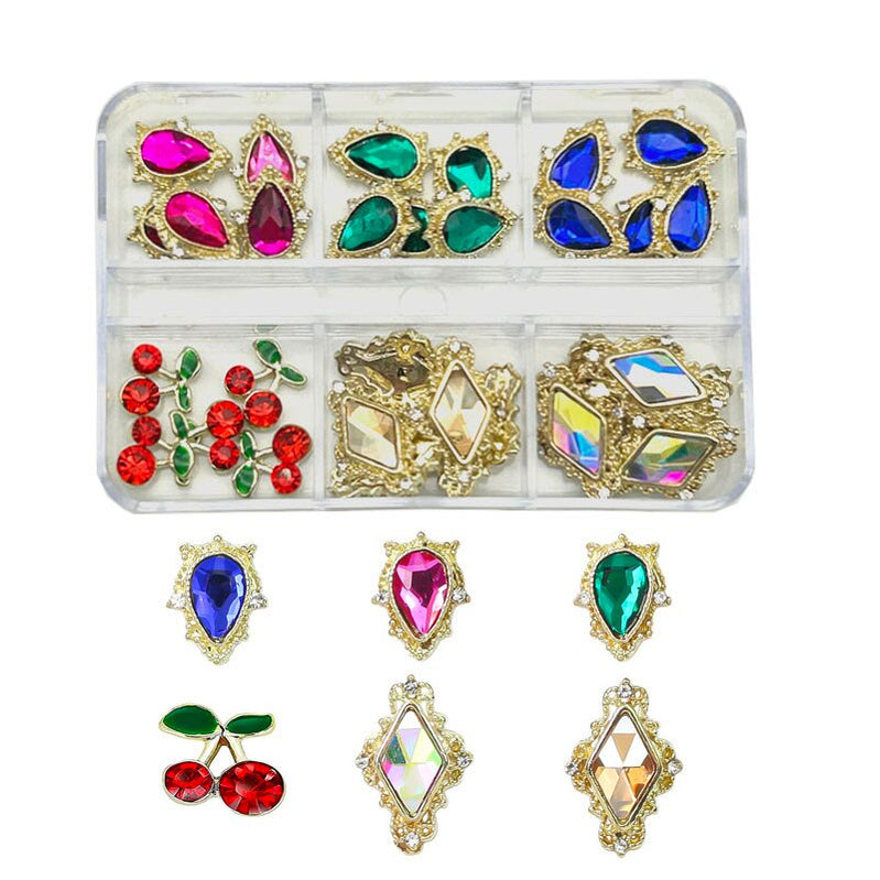 1Box Nail Art Rhinestones Crystal Glass Gems Decorations 3D Alloy Heart Nail Charms Luxury Nail Diamonds DIY Nail Supply Jewelry XZCR-23