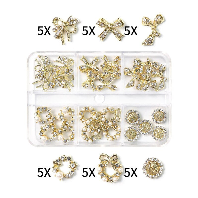 1Box Nail Art Rhinestones Crystal Glass Gems Decorations 3D Alloy Heart Nail Charms Luxury Nail Diamonds DIY Nail Supply Jewelry XZCR-20