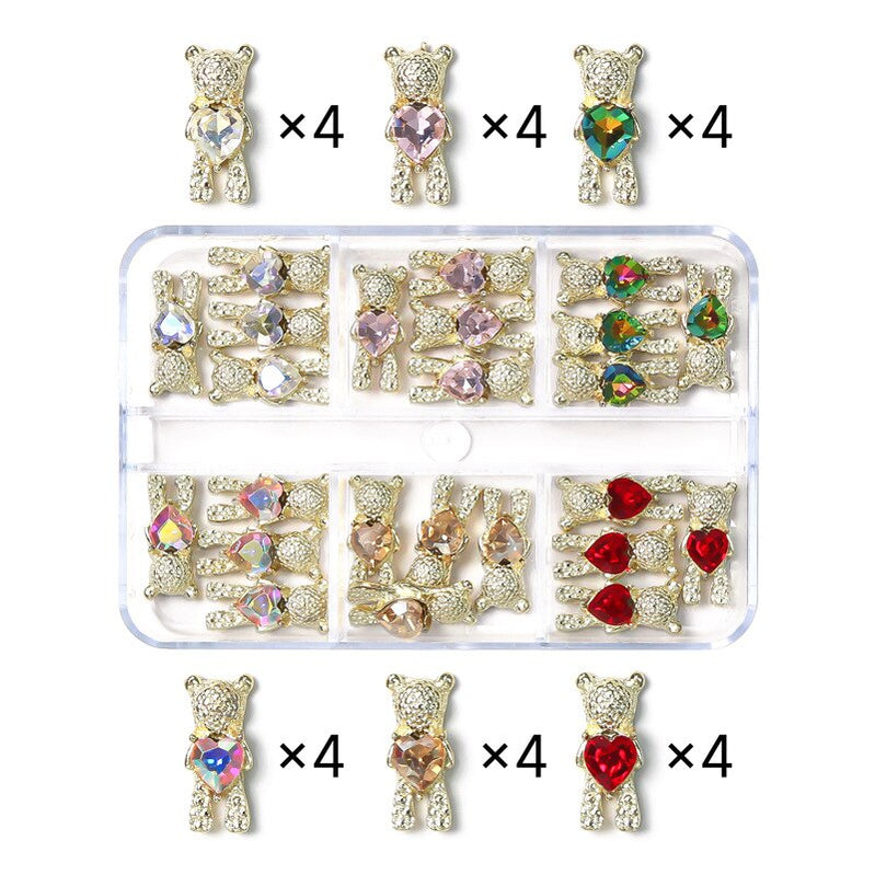 1Box Nail Art Rhinestones Crystal Glass Gems Decorations 3D Alloy Heart Nail Charms Luxury Nail Diamonds DIY Nail Supply Jewelry XZCR-33