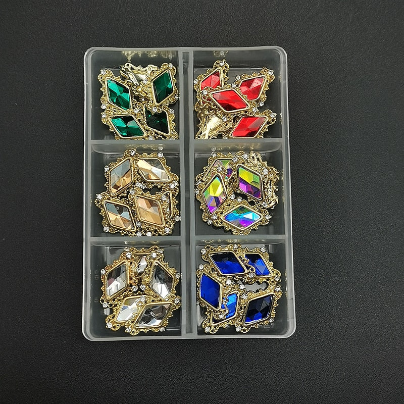 1Box Nail Art Rhinestones Crystal Glass Gems Decorations 3D Alloy Heart Nail Charms Luxury Nail Diamonds DIY Nail Supply Jewelry
