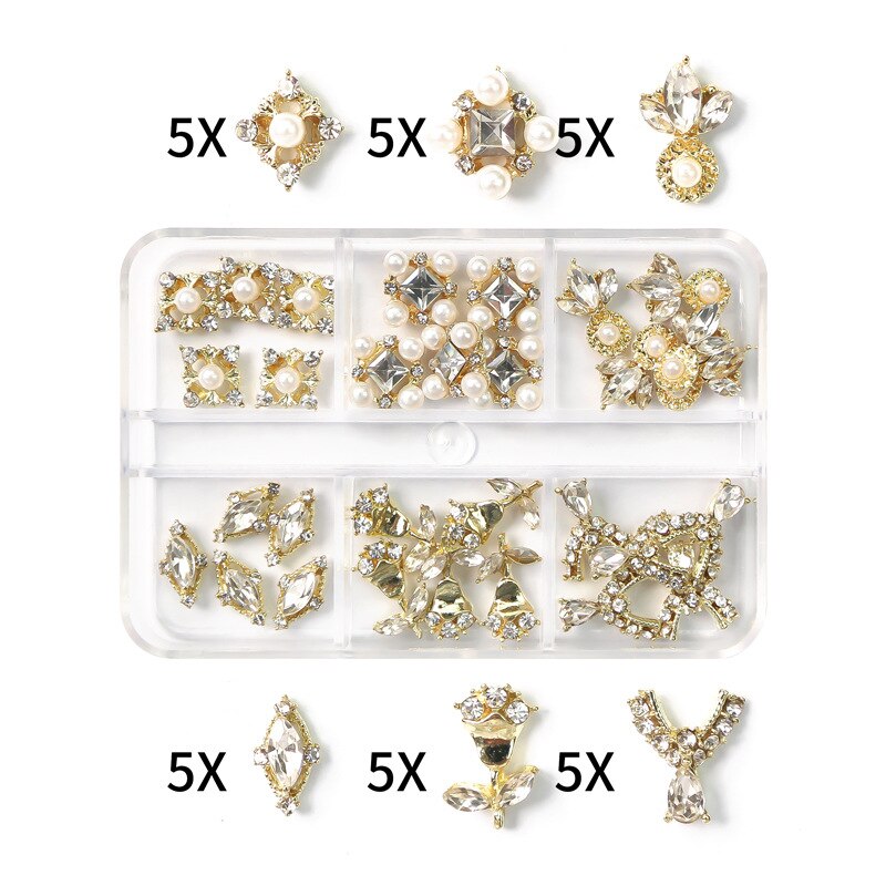 1Box Nail Art Rhinestones Crystal Glass Gems Decorations 3D Alloy Heart Nail Charms Luxury Nail Diamonds DIY Nail Supply Jewelry XZCR-19