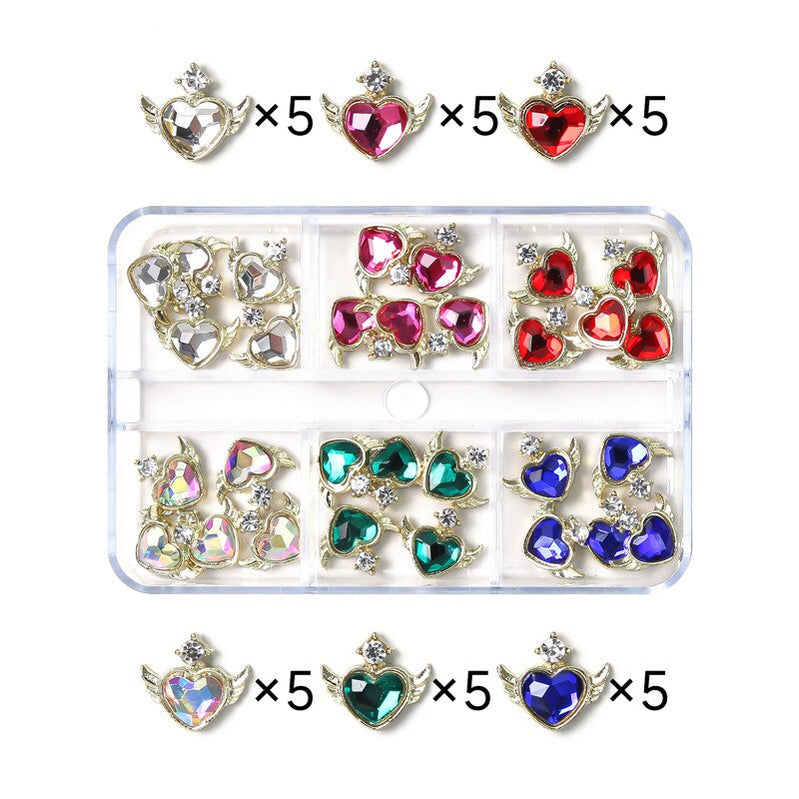 1Box Nail Art Rhinestones Crystal Glass Gems Decorations 3D Alloy Heart Nail Charms Luxury Nail Diamonds DIY Nail Supply Jewelry XZCR-32