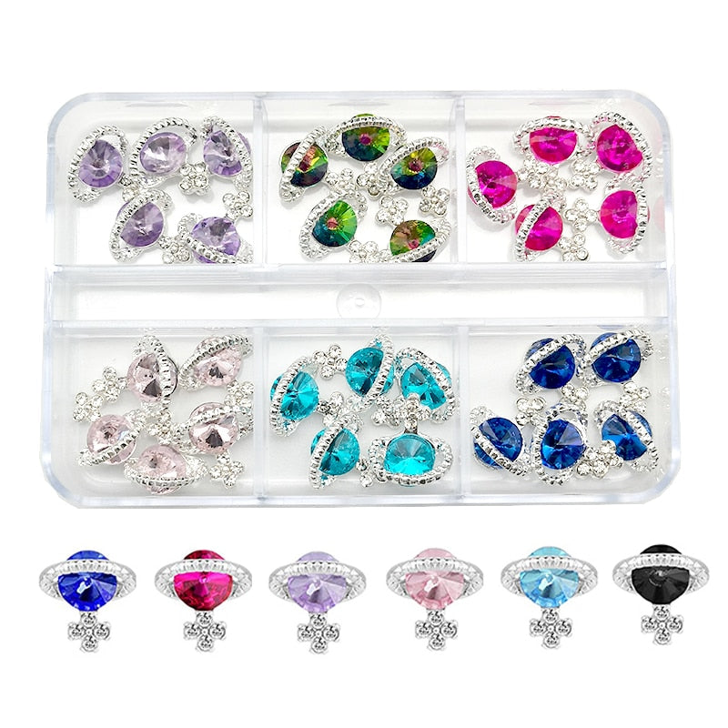 1Box Nail Art Rhinestones Crystal Glass Gems Decorations 3D Alloy Heart Nail Charms Luxury Nail Diamonds DIY Nail Supply Jewelry CP-23