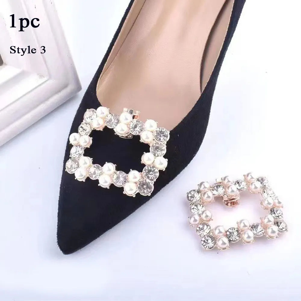1PC Shiny Shoes Clips Crystal Wedding Bride Shoes Decoration Women High Heel Charms Rhinestones Buckle Shoes Accessories Gold