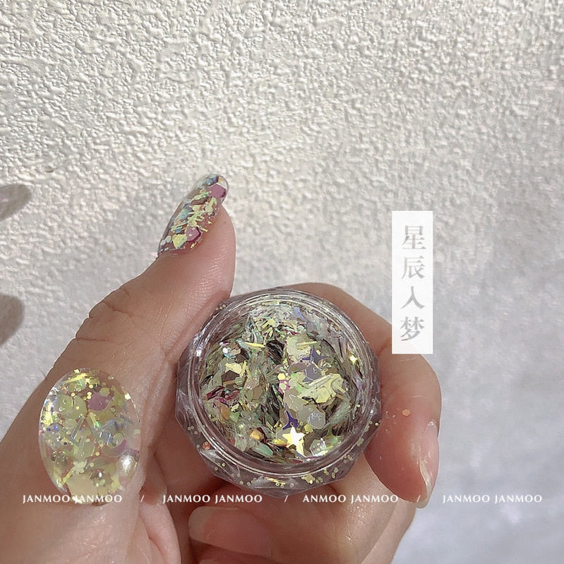 1Pc Shiny Mermaid Glitter Nail Hexagon Sequins Holographic Flakes Chunky Mixed Color DIY Manicure Decoration Design Accessories F8-5