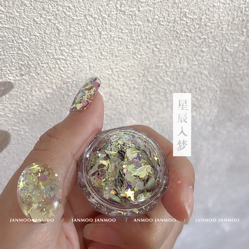 1Pc Shiny Mermaid Glitter Nail Hexagon Sequins Holographic Flakes Chunky Mixed Color DIY Manicure Decoration Design Accessories F8-5