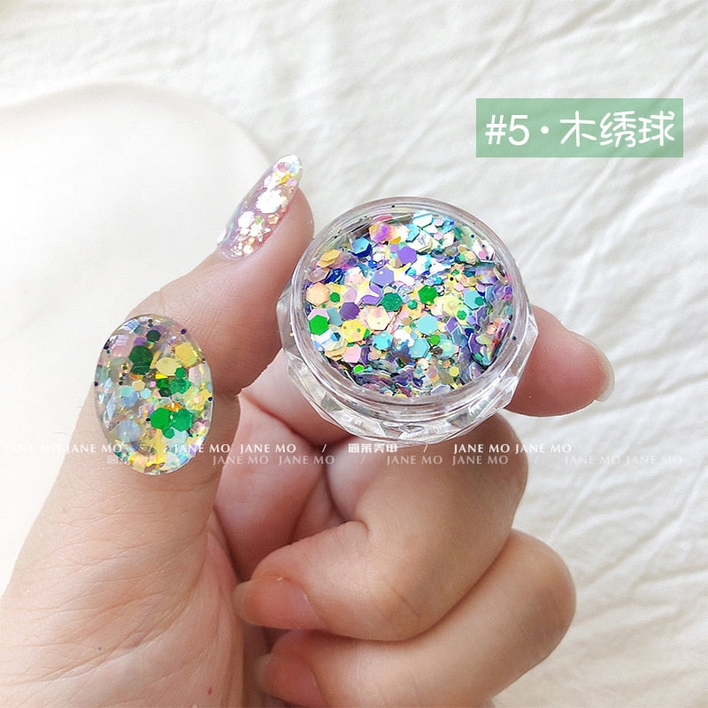 1Pc Shiny Mermaid Glitter Nail Hexagon Sequins Holographic Flakes Chunky Mixed Color DIY Manicure Decoration Design Accessories P7-5-0.5g