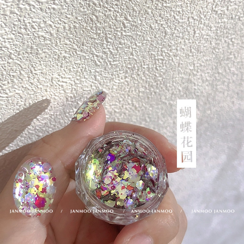1Pc Shiny Mermaid Glitter Nail Hexagon Sequins Holographic Flakes Chunky Mixed Color DIY Manicure Decoration Design Accessories F8-4