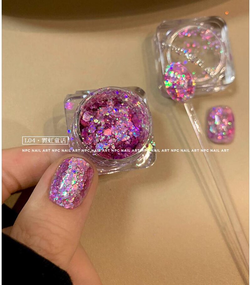 1Pc Shiny Mermaid Glitter Nail Hexagon Sequins Holographic Flakes Chunky Mixed Color DIY Manicure Decoration Design Accessories MT200-4