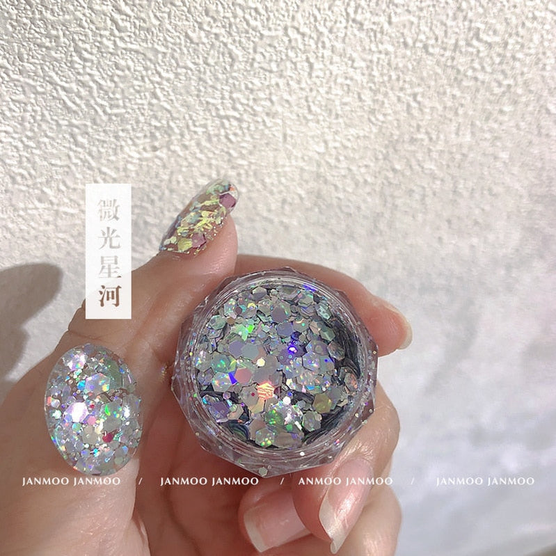 1Pc Shiny Mermaid Glitter Nail Hexagon Sequins Holographic Flakes Chunky Mixed Color DIY Manicure Decoration Design Accessories F8-3