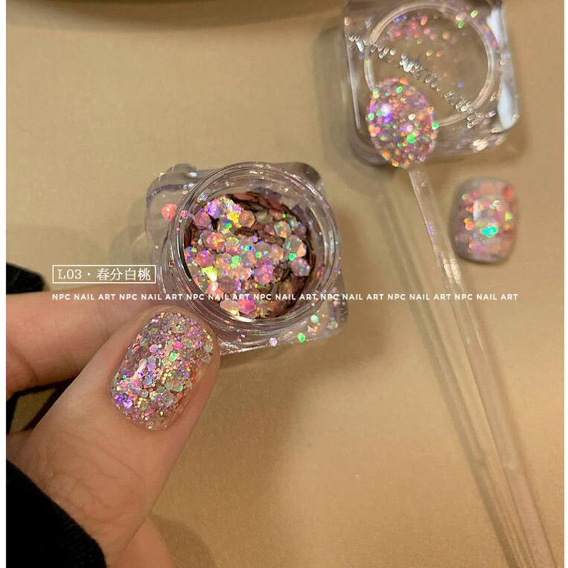 1Pc Shiny Mermaid Glitter Nail Hexagon Sequins Holographic Flakes Chunky Mixed Color DIY Manicure Decoration Design Accessories MT200-3