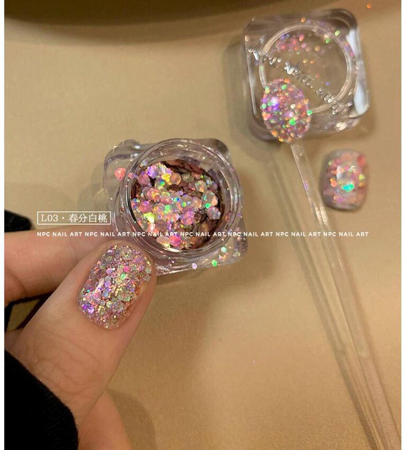 1Pc Shiny Mermaid Glitter Nail Hexagon Sequins Holographic Flakes Chunky Mixed Color DIY Manicure Decoration Design Accessories MT200-3