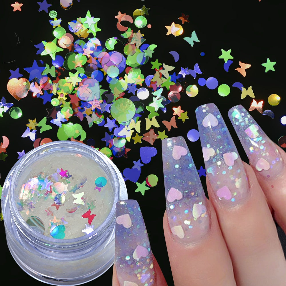 1Pc Shiny Mermaid Glitter Nail Hexagon Sequins Holographic Flakes Chunky Mixed Color DIY Manicure Decoration Design Accessories PA0110-6