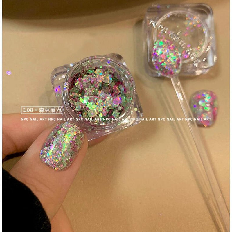 1Pc Shiny Mermaid Glitter Nail Hexagon Sequins Holographic Flakes Chunky Mixed Color DIY Manicure Decoration Design Accessories MT200-8