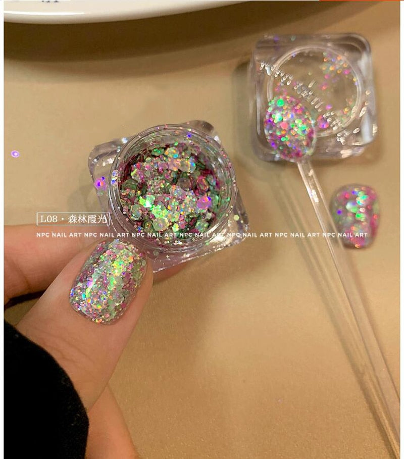 1Pc Shiny Mermaid Glitter Nail Hexagon Sequins Holographic Flakes Chunky Mixed Color DIY Manicure Decoration Design Accessories MT200-8