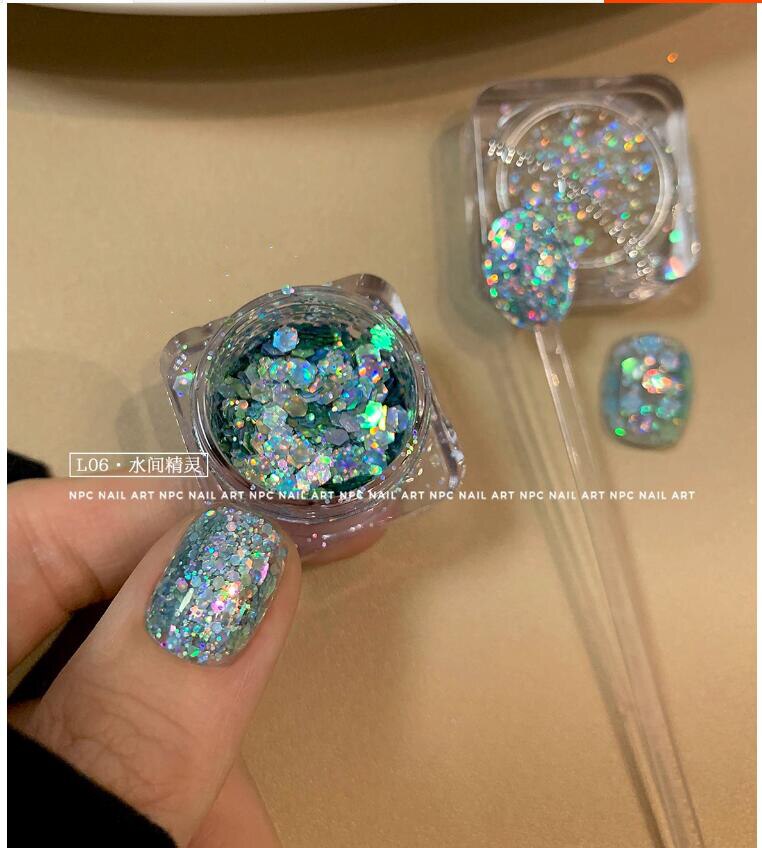 1Pc Shiny Mermaid Glitter Nail Hexagon Sequins Holographic Flakes Chunky Mixed Color DIY Manicure Decoration Design Accessories MT200-6