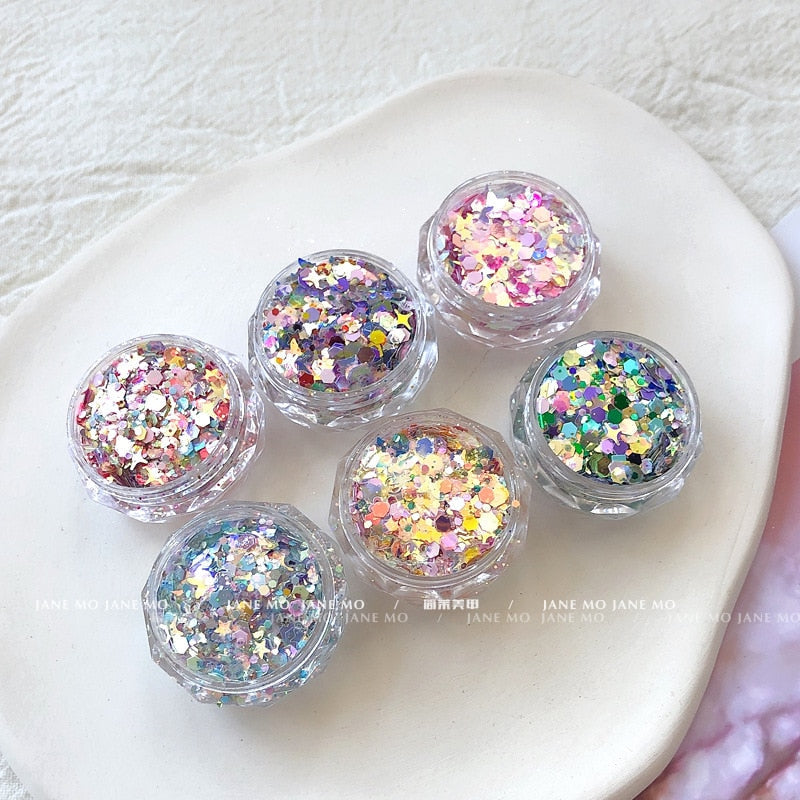 1Pc Shiny Mermaid Glitter Nail Hexagon Sequins Holographic Flakes Chunky Mixed Color DIY Manicure Decoration Design Accessories
