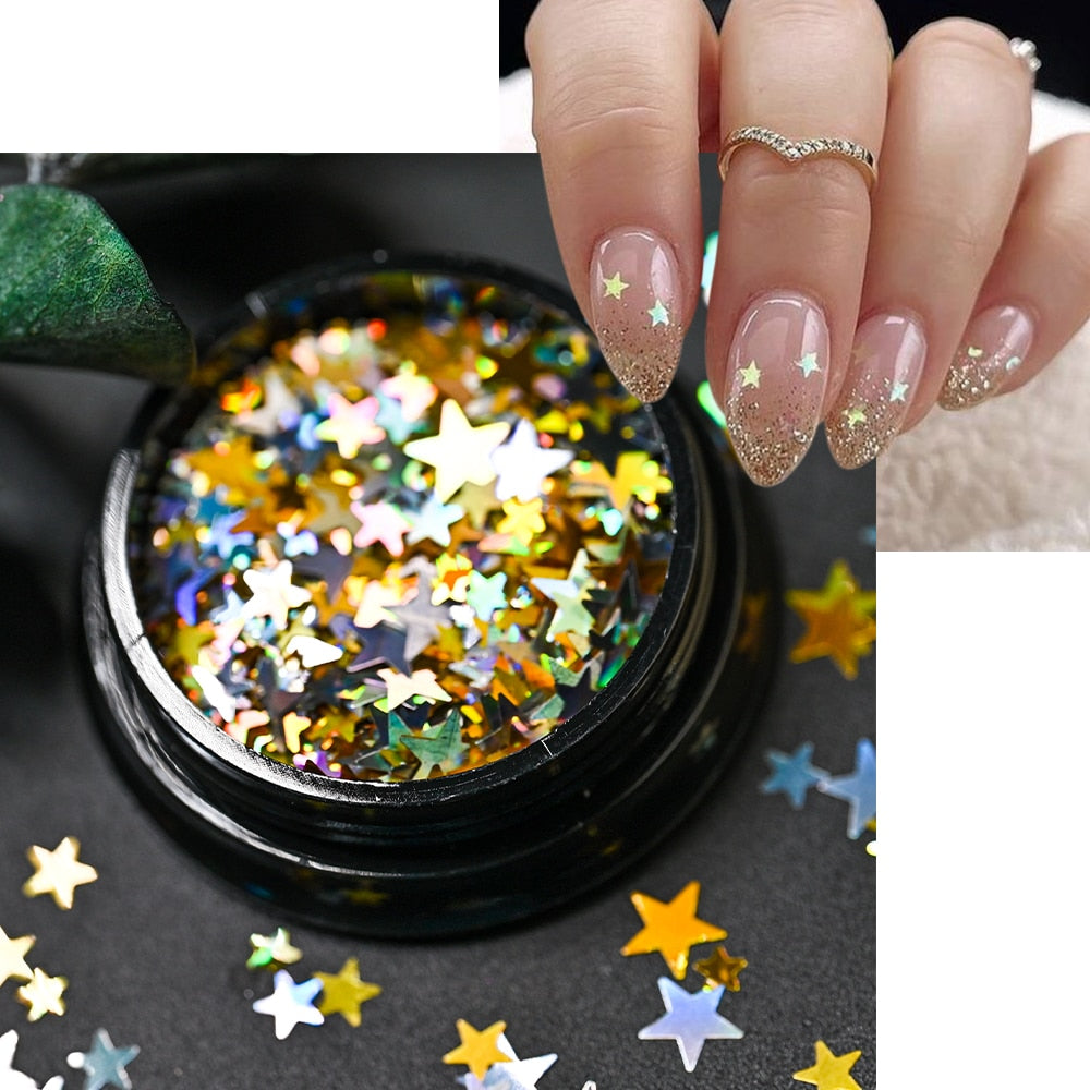 1Pc Shiny Mermaid Glitter Nail Hexagon Sequins Holographic Flakes Chunky Mixed Color DIY Manicure Decoration Design Accessories PT066-1