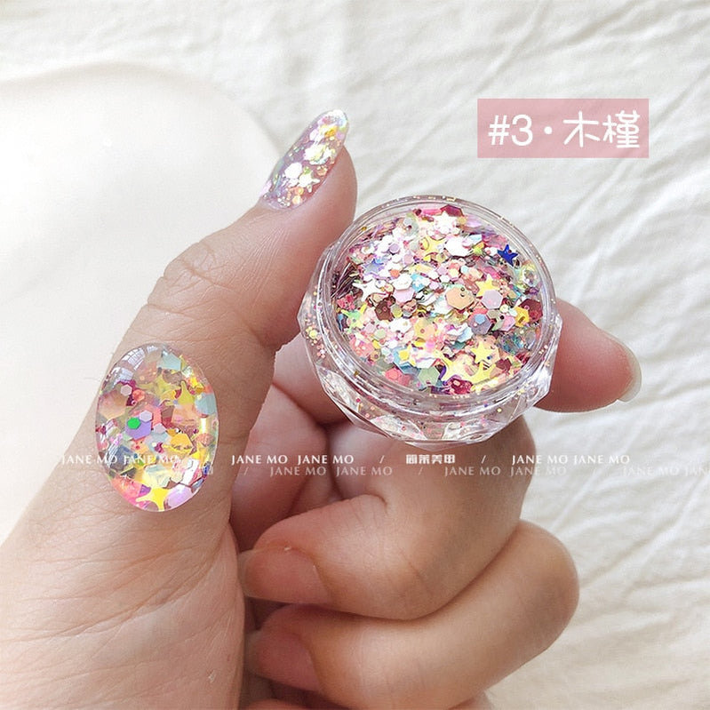 1Pc Shiny Mermaid Glitter Nail Hexagon Sequins Holographic Flakes Chunky Mixed Color DIY Manicure Decoration Design Accessories P7-3-0.5g