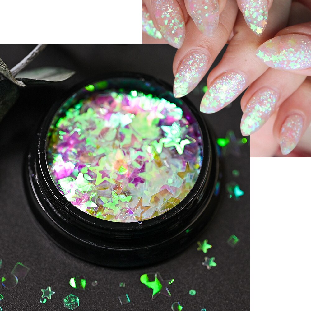 1Pc Shiny Mermaid Glitter Nail Hexagon Sequins Holographic Flakes Chunky Mixed Color DIY Manicure Decoration Design Accessories PT066-2