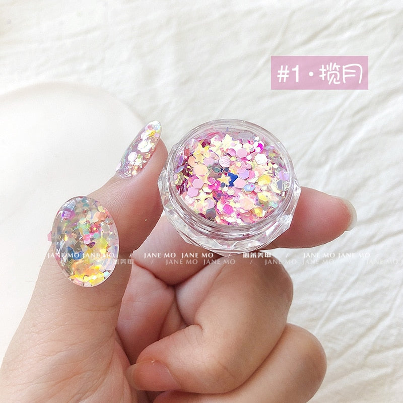 1Pc Shiny Mermaid Glitter Nail Hexagon Sequins Holographic Flakes Chunky Mixed Color DIY Manicure Decoration Design Accessories P7-1-0.5g