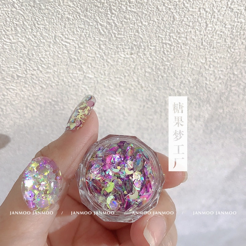 1Pc Shiny Mermaid Glitter Nail Hexagon Sequins Holographic Flakes Chunky Mixed Color DIY Manicure Decoration Design Accessories F8-6